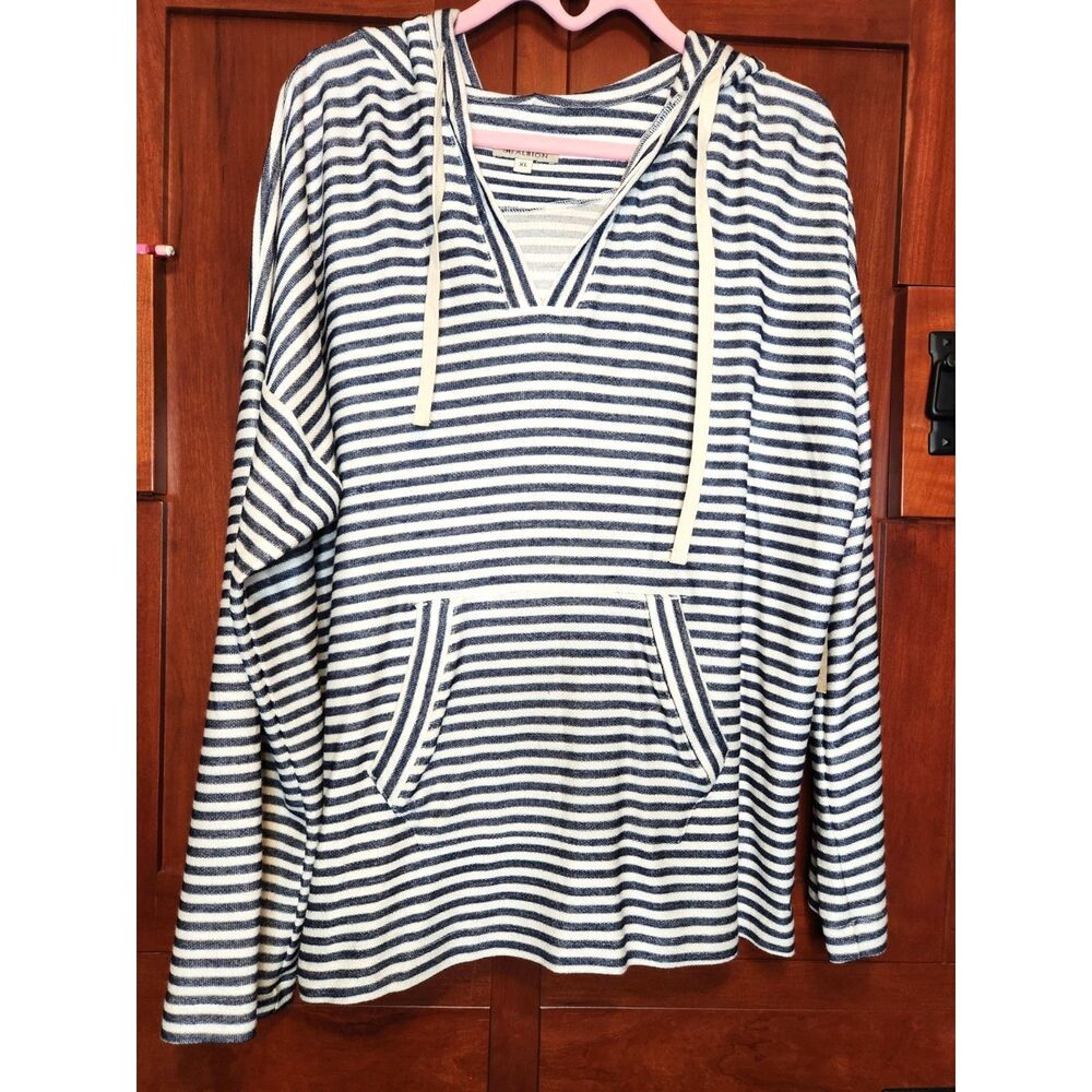 Albion Sailor Striped Hoodie Navy & Off-White Front Pocket Women's Size XL